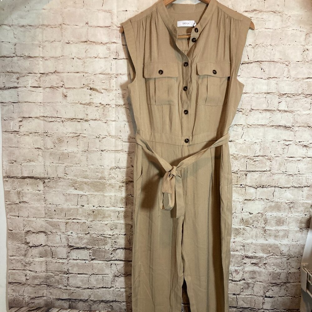 NEW $154 Anthropologie Greylin Haven Tencel Unitarian Jumpsuit Medium Tan